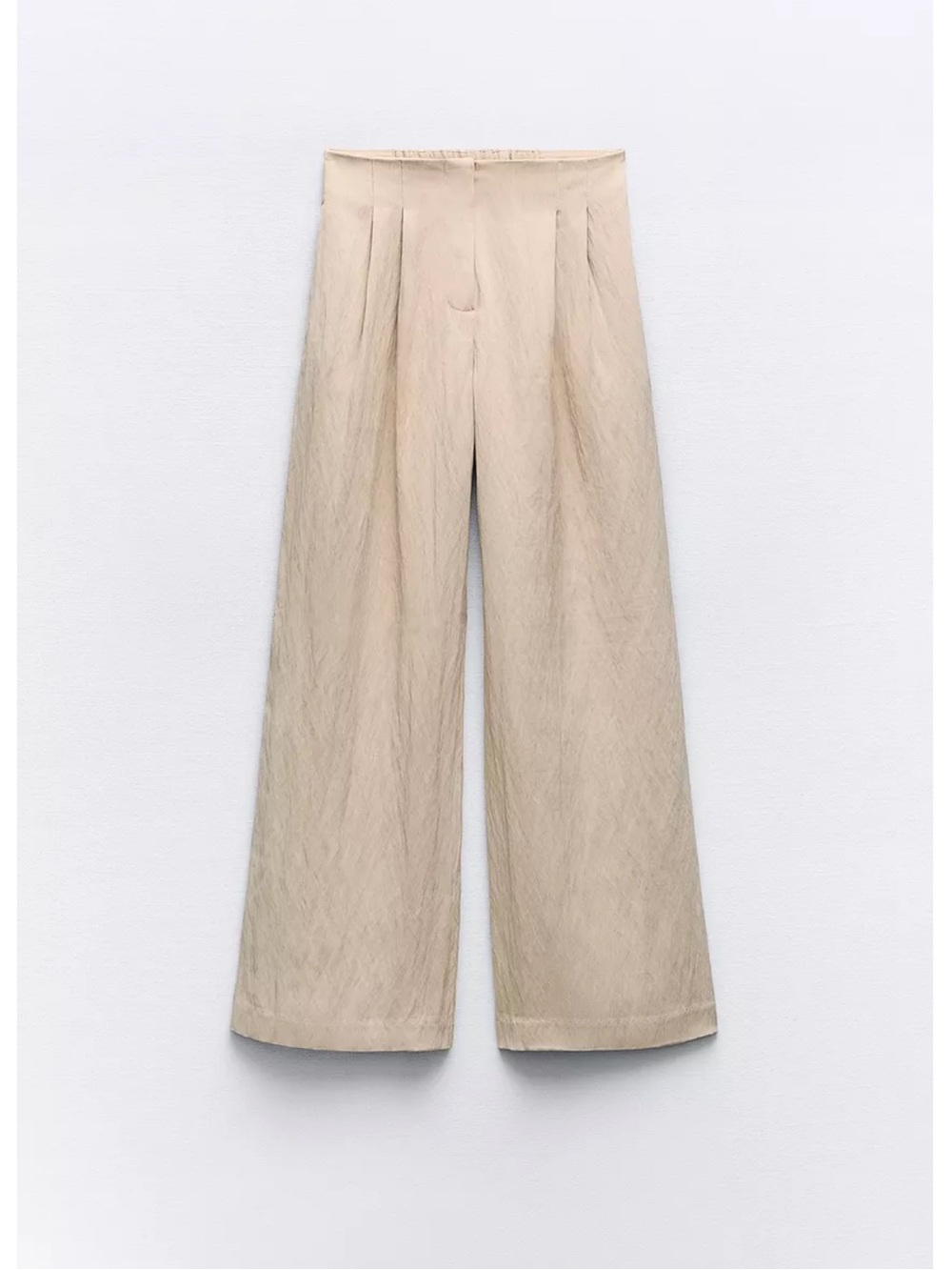 Zara Wide-Leg High-Waist Trousers in Light Beige